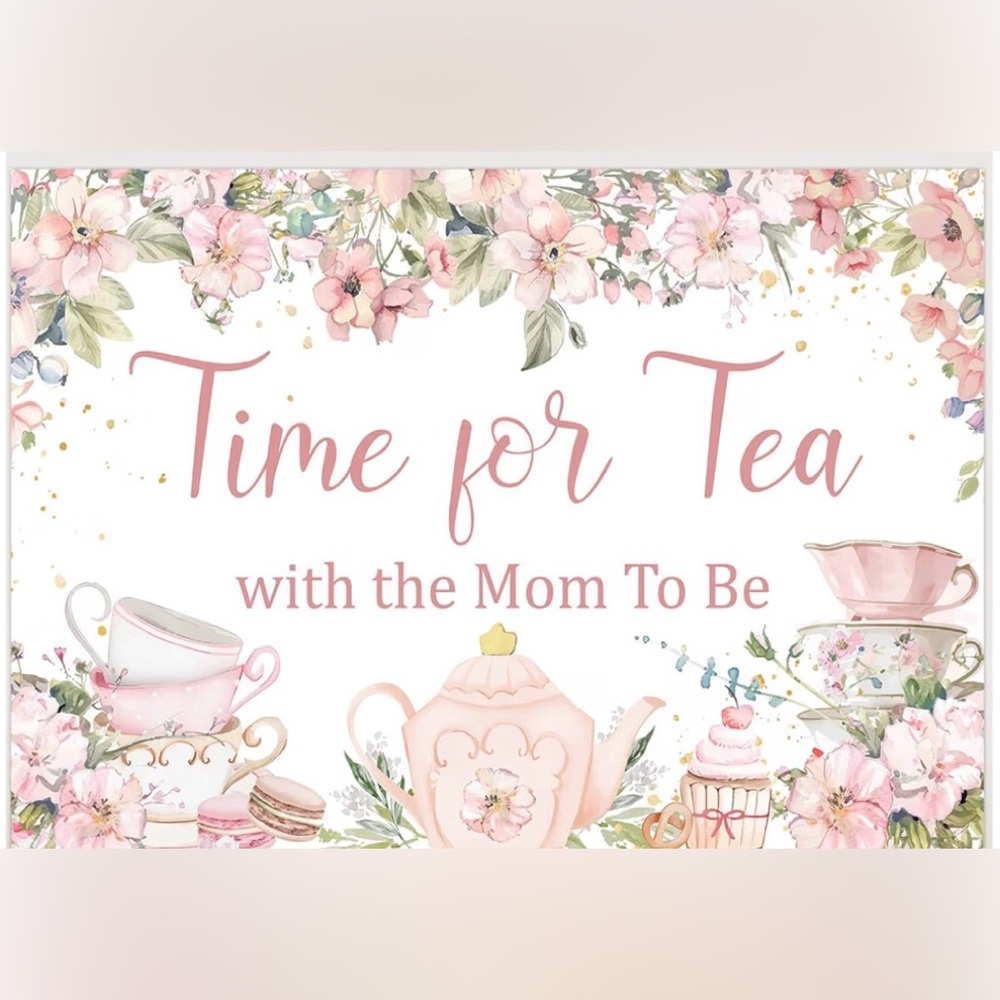 3x5 Time for Tea Pink Floral Baby Shower Sign banner